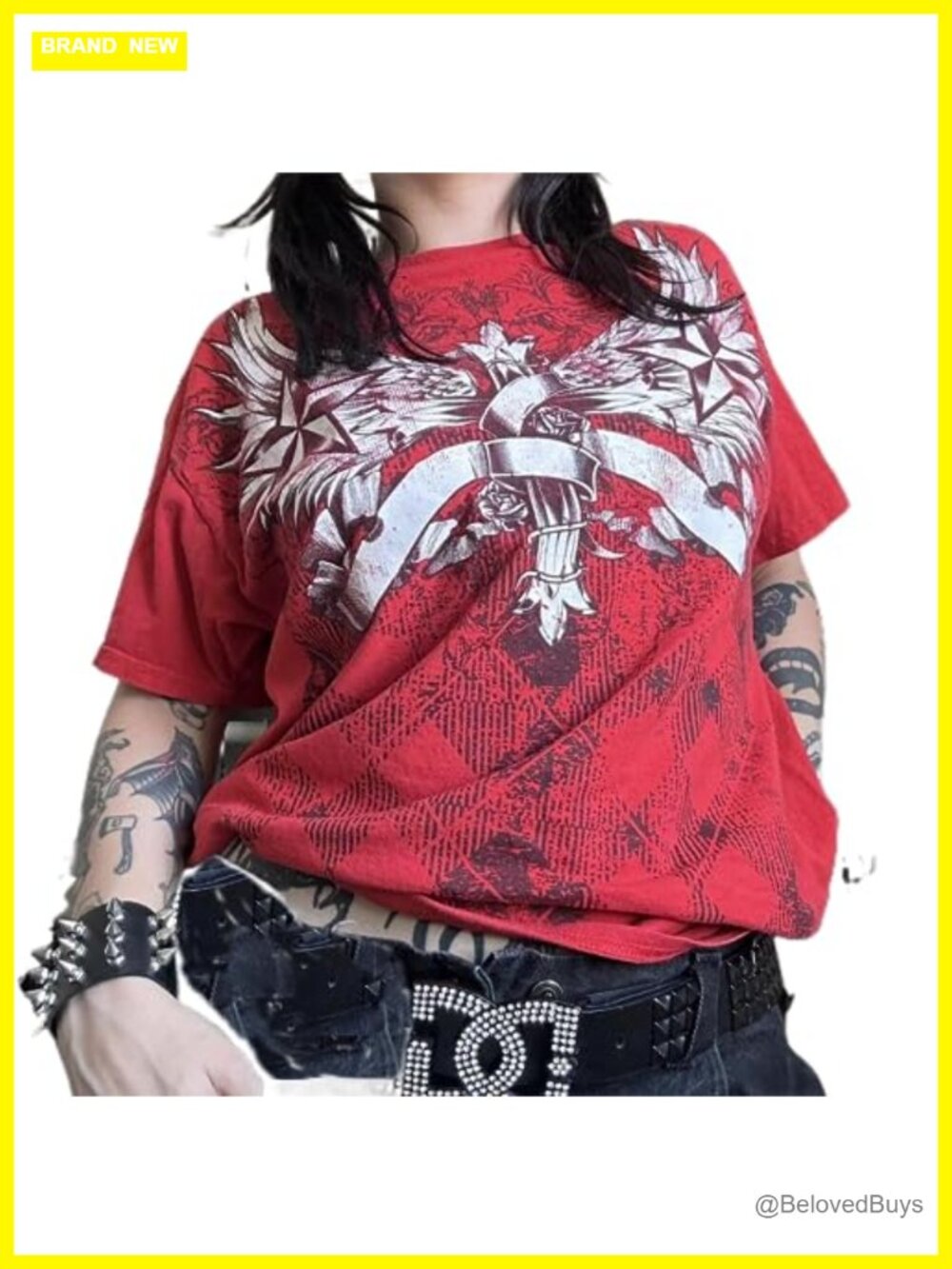 Women's Grunge Graphic T-Shirt Y2K Gothic Oversized Baggy Crewneck Short Sleeve